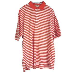 Peter Millar Orange Striped Polo, Men's Large, Double Mercerized Cotton